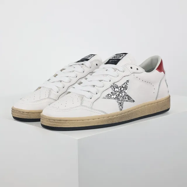 Golden Goose White Red Leather Glitter Star Appliqué Lifestyle Sneakers 2