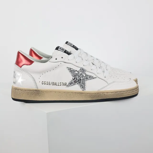 Golden Goose White Red Leather Glitter Star Appliqué Lifestyle Sneakers 3