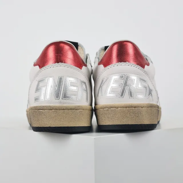 Golden Goose White Red Leather Glitter Star Appliqué Lifestyle Sneakers 8