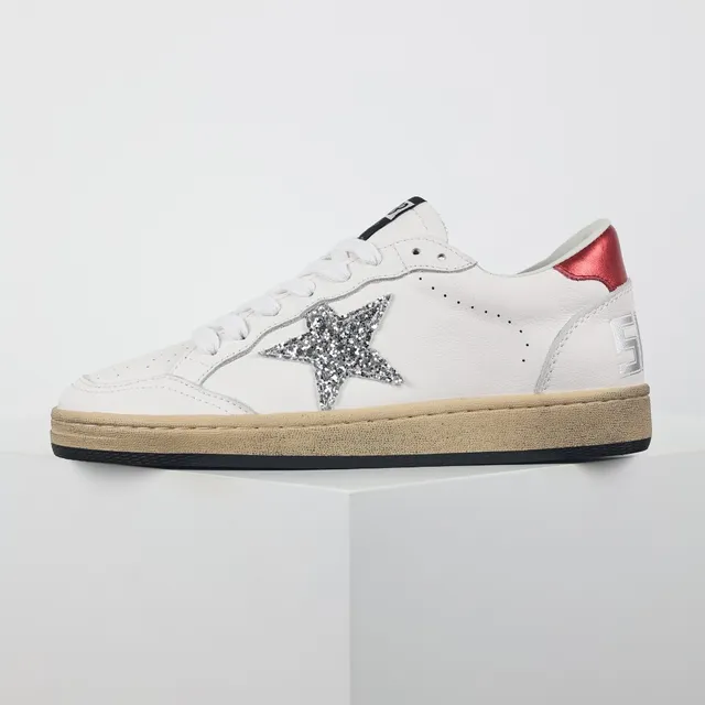 Golden Goose White Red Leather Glitter Star Appliqué Lifestyle Sneakers 9