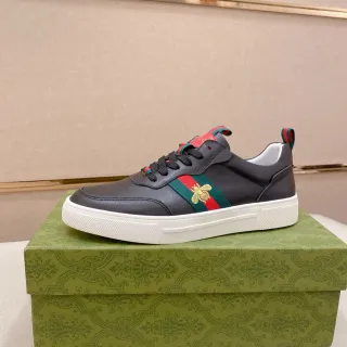 Gucci Ace Bee Web Stripe Black Leather Lifestyle Sneakers