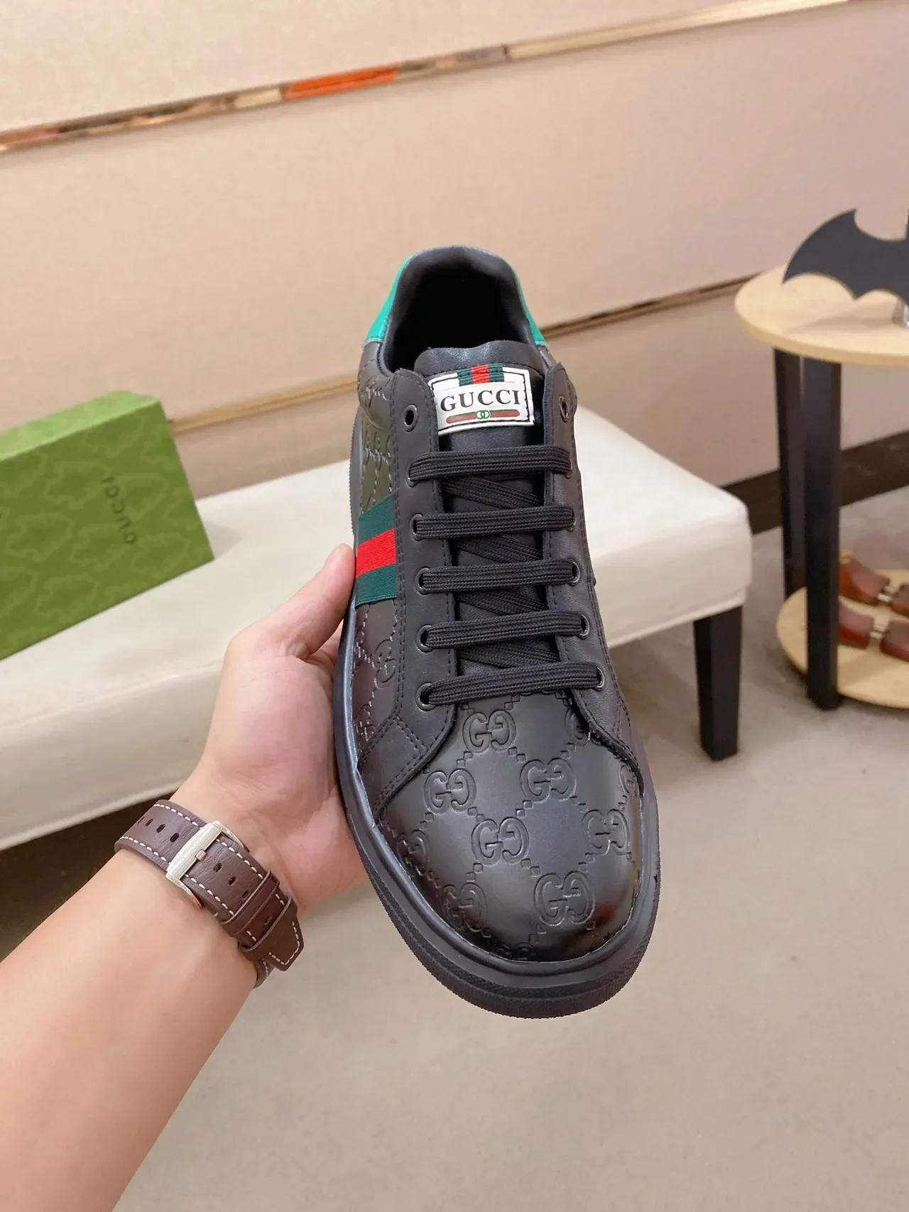 Gucci Ace Noir Vert Rouge Rayures Web Sneakers Lifestyle 5