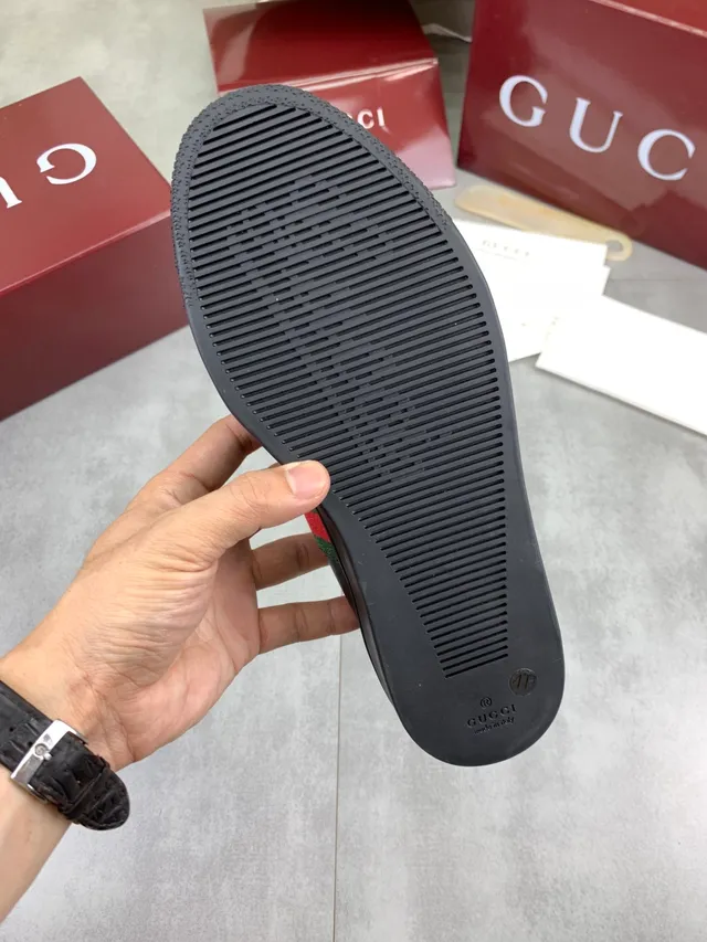 Gucci Ace Black Leather Web Stripe Casual Shoes 2