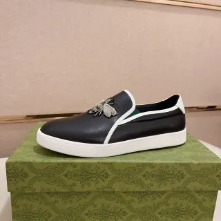Gucci Ace Black White Embroidered Bee Contrast Piping Loafer