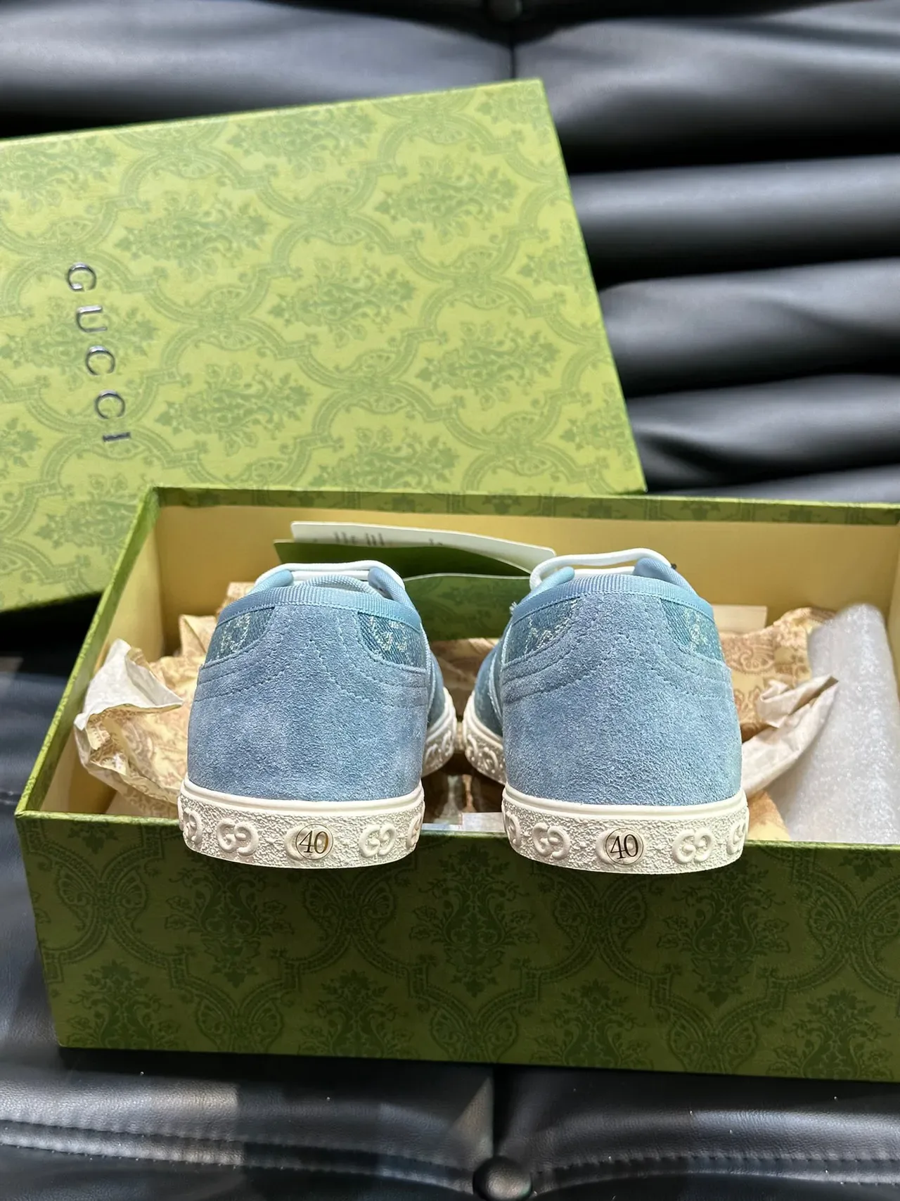 Gucci Ace Blue White Canvas Upper GG Monogram Print Sneakers 3