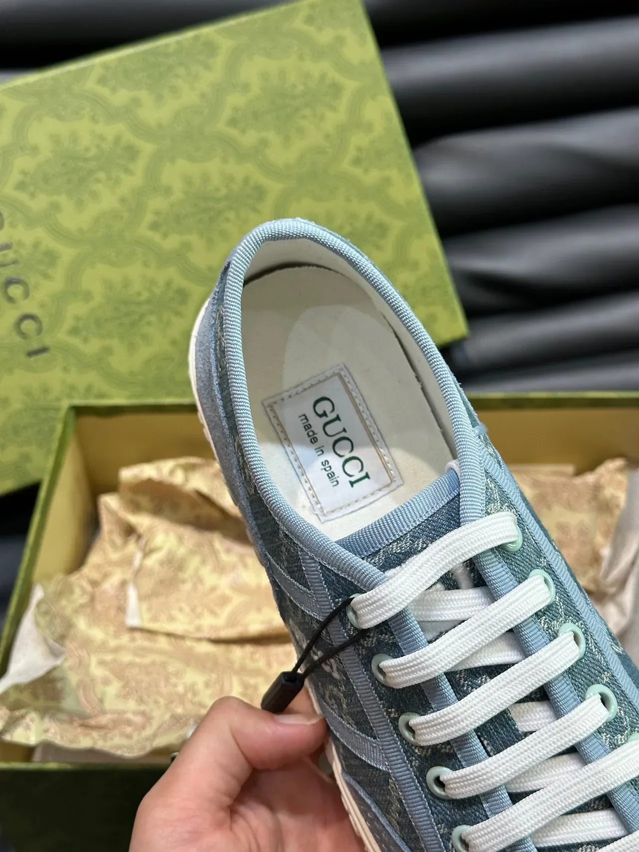 Gucci Ace Blue White Canvas Upper GG Monogram Print Sneakers 4