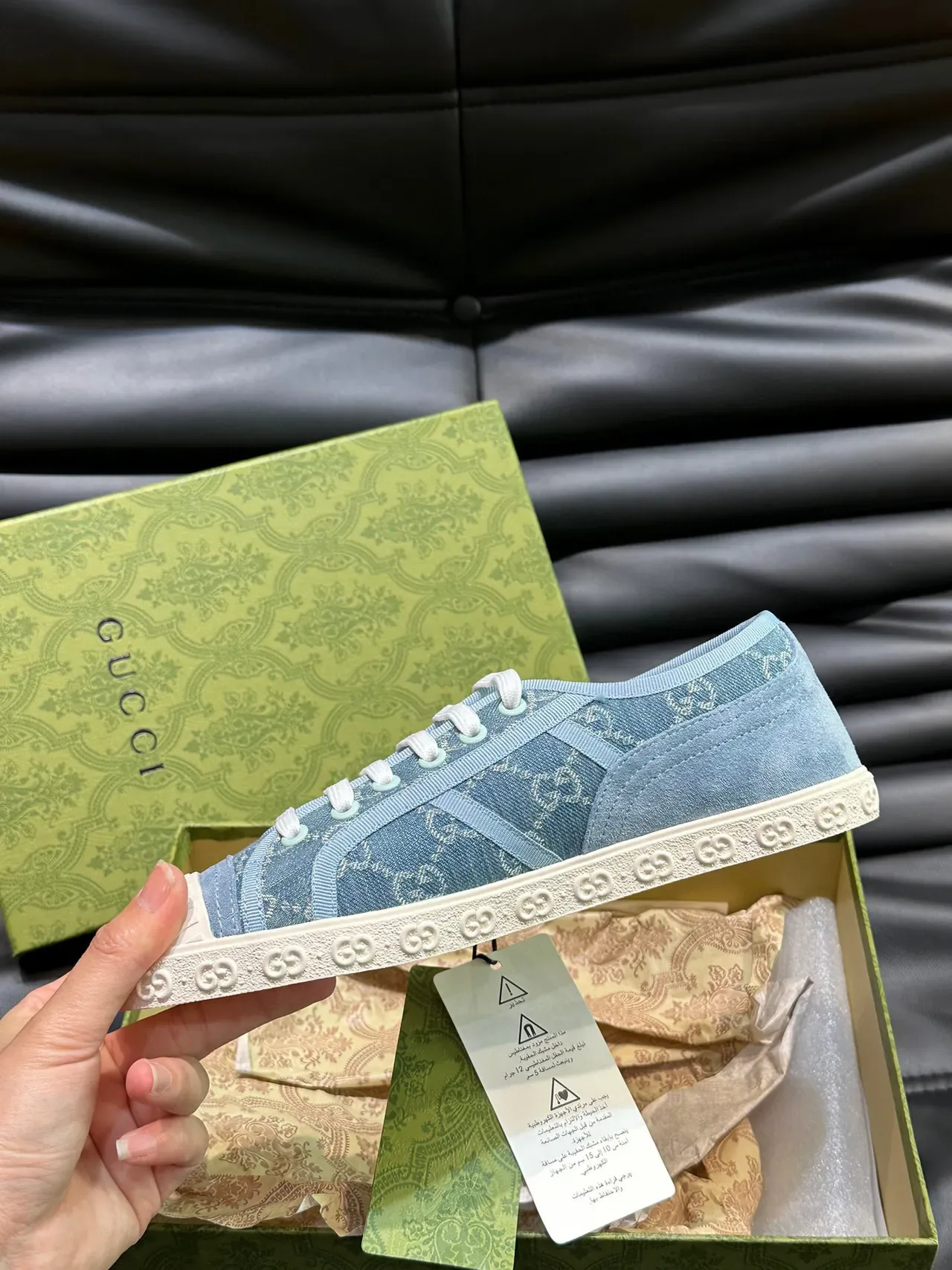 Gucci Ace Blue White Canvas Upper GG Monogram Print Sneakers 5