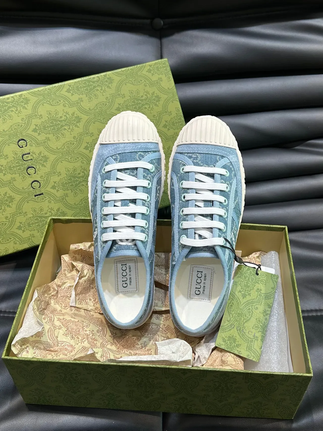 Gucci Ace Blue White Canvas Upper GG Monogram Print Sneakers 7