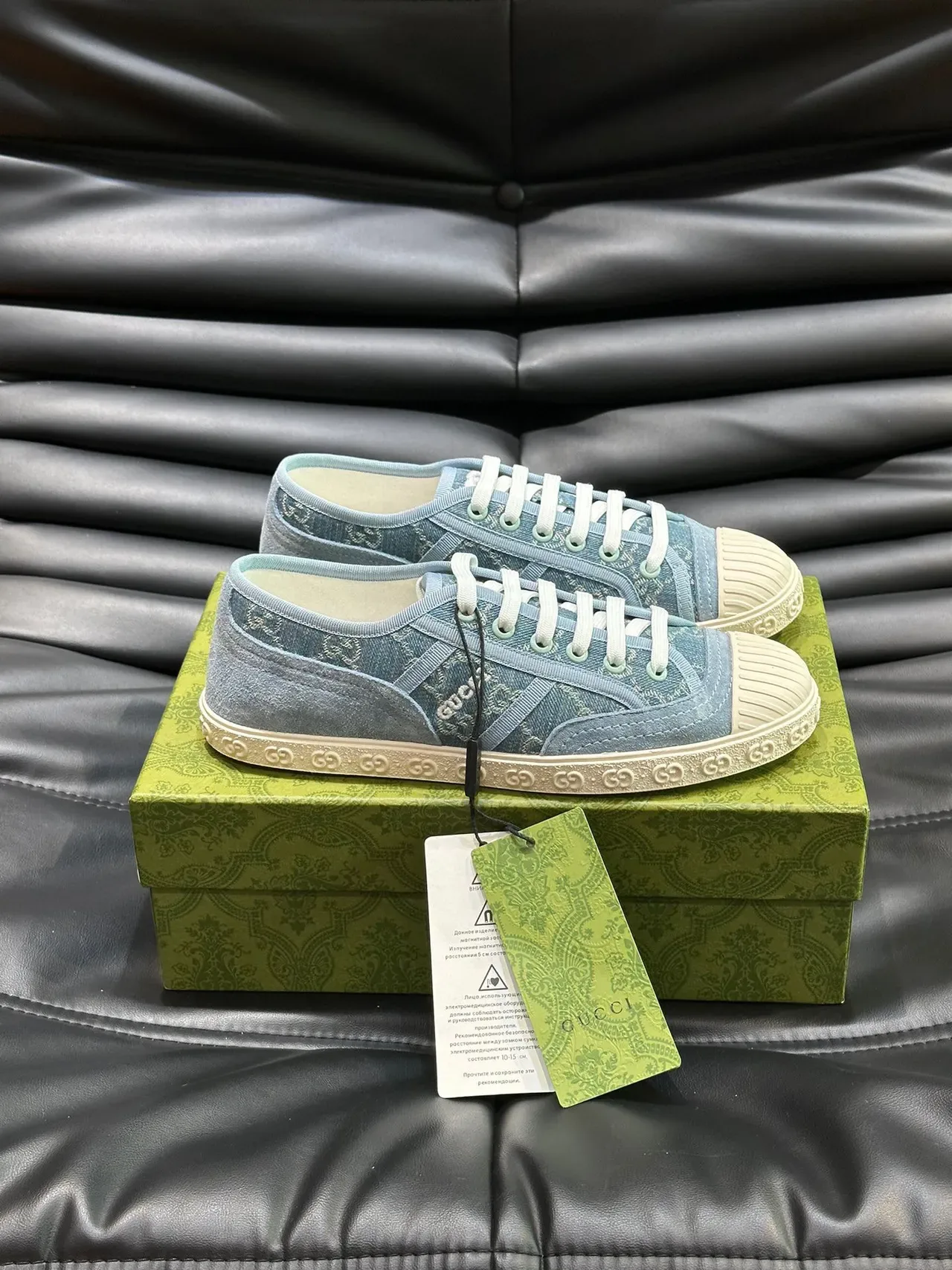 Gucci Ace Blue White Canvas Upper GG Monogram Print Sneakers 8