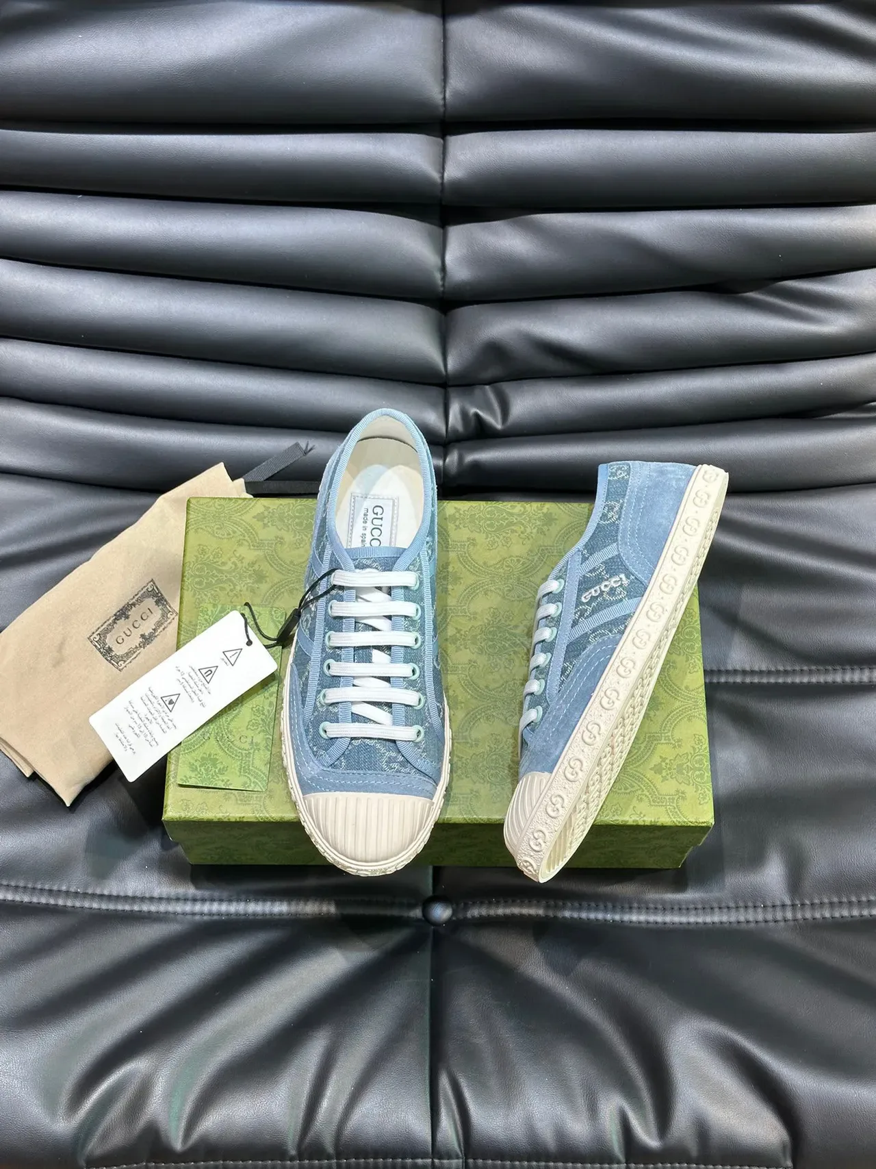 Gucci Ace Blue White Canvas Upper GG Monogram Print Sneakers 9