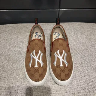 Gucci Ace Brown White GG Supreme Embroidered NY Logo Canvas Shoes