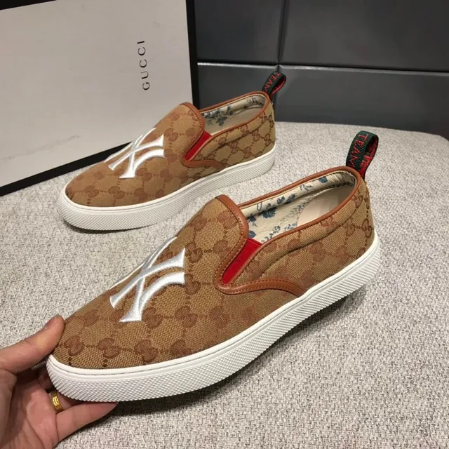 Gucci Ace marron blanc GG Supreme brodé NY Logo chaussures canvas 4
