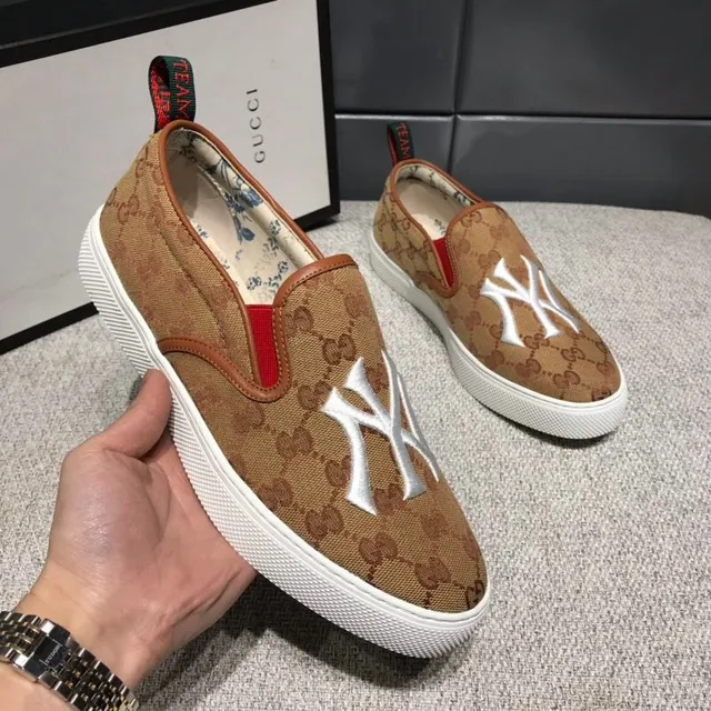 Gucci Ace marron blanc GG Supreme brodé NY Logo chaussures canvas 6