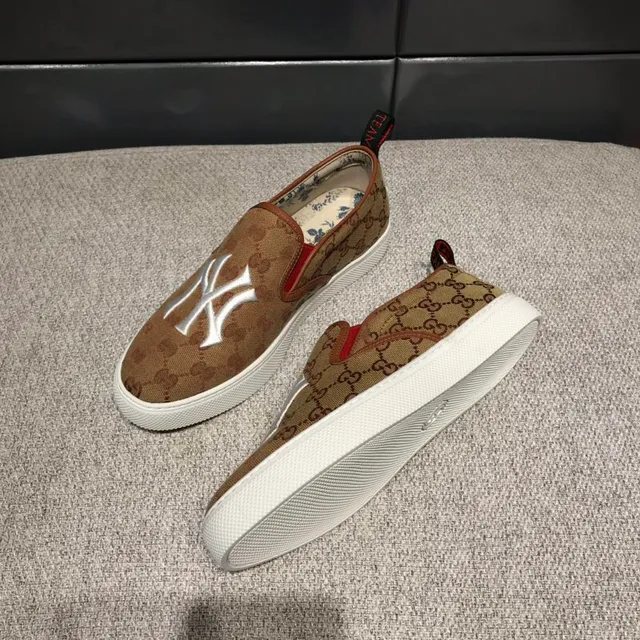Gucci Ace marron blanc GG Supreme brodé NY Logo chaussures canvas 7