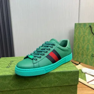Gucci Ace Green and Turquoise Web Stripe Lifestyle Sneakers