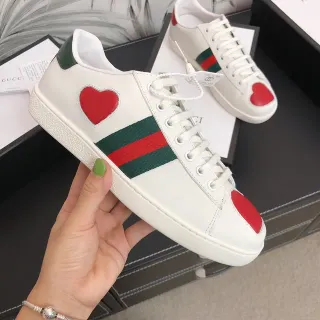 Gucci Ace Heart White Green Red Web Stripe Lifestyle Sneakers