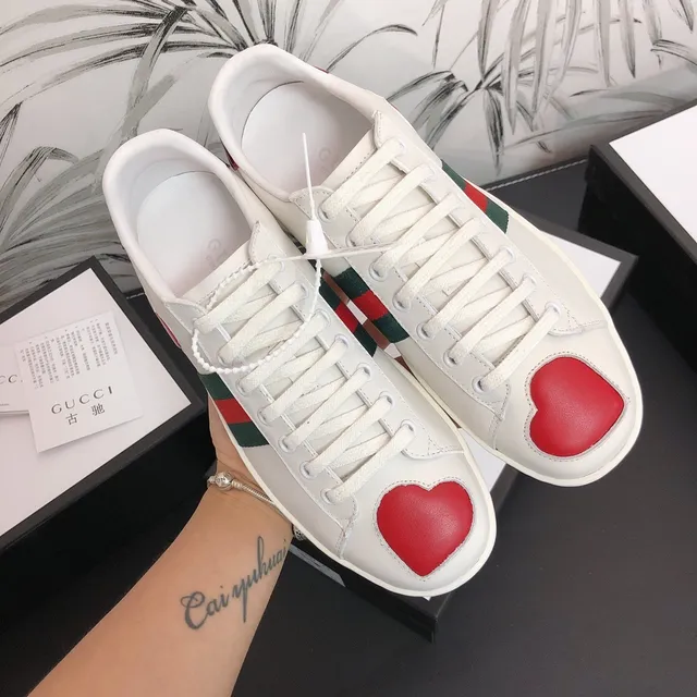 Gucci Ace Heart White Green Red Web Stripe Lifestyle Sneakers 7