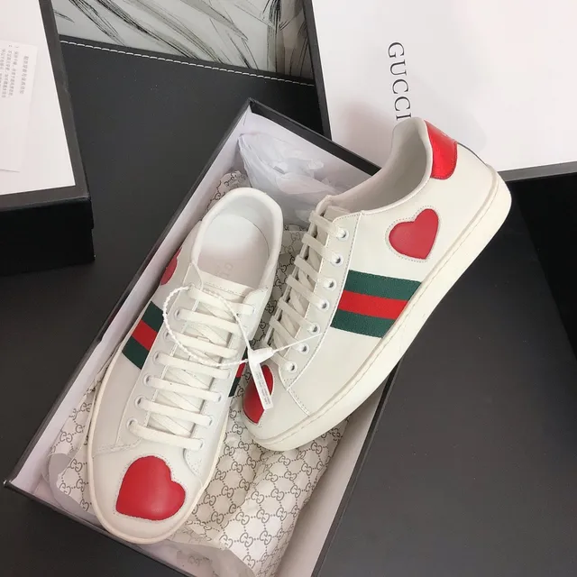 Gucci Ace Heart White Green Red Web Stripe Lifestyle Sneakers 8
