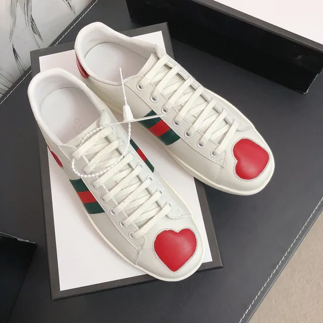 Gucci Ace Heart White Green Red Web Stripe Lifestyle Sneakers 9