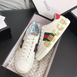 Gucci Ace White Gold Web Floral-Lined Lifestyle Sneakers