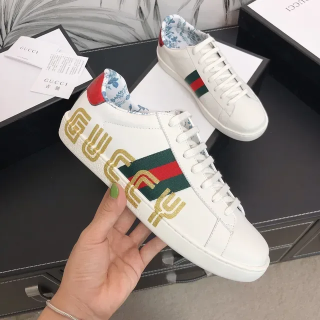 Gucci Ace White Gold Web Floral-Lined Lifestyle Sneakers 2