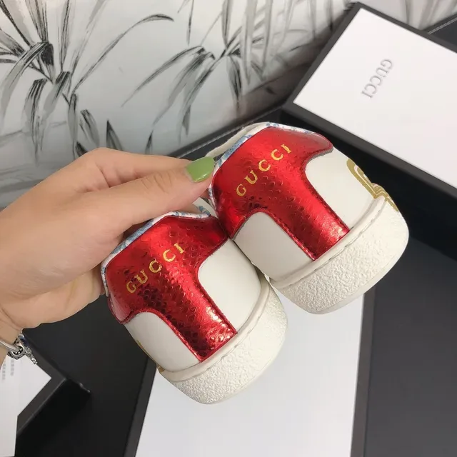 Gucci Ace White Gold Web Floral-Lined Lifestyle Sneakers 4