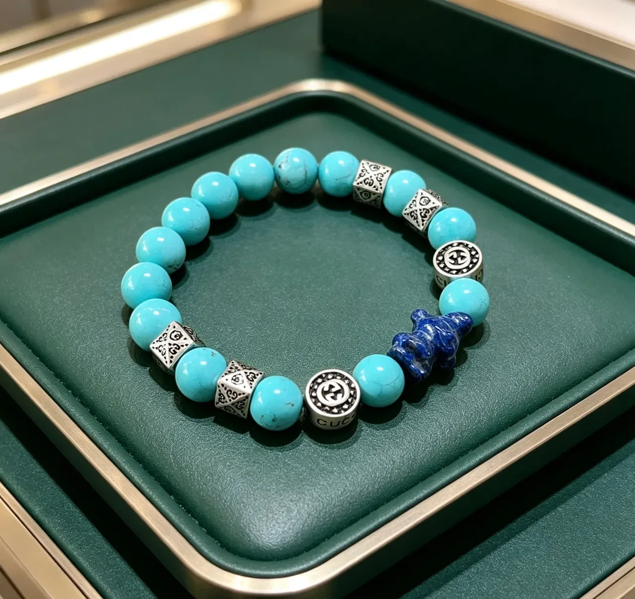 Gucci Beaded Turquoise and Lapis Lazuli Bracelet 5