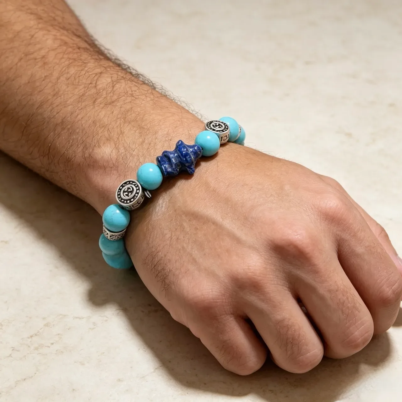 Gucci Beaded Turquoise and Lapis Lazuli Bracelet 6