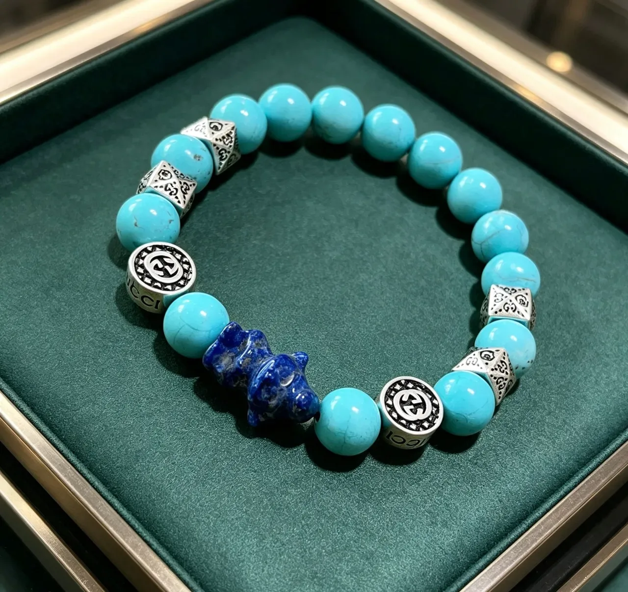 Gucci Beaded Turquoise and Lapis Lazuli Bracelet 7