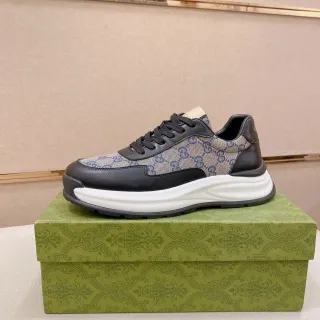 Gucci Beige Black GG Monogram Canvas Leather Overlays Lifestyle Sneakers