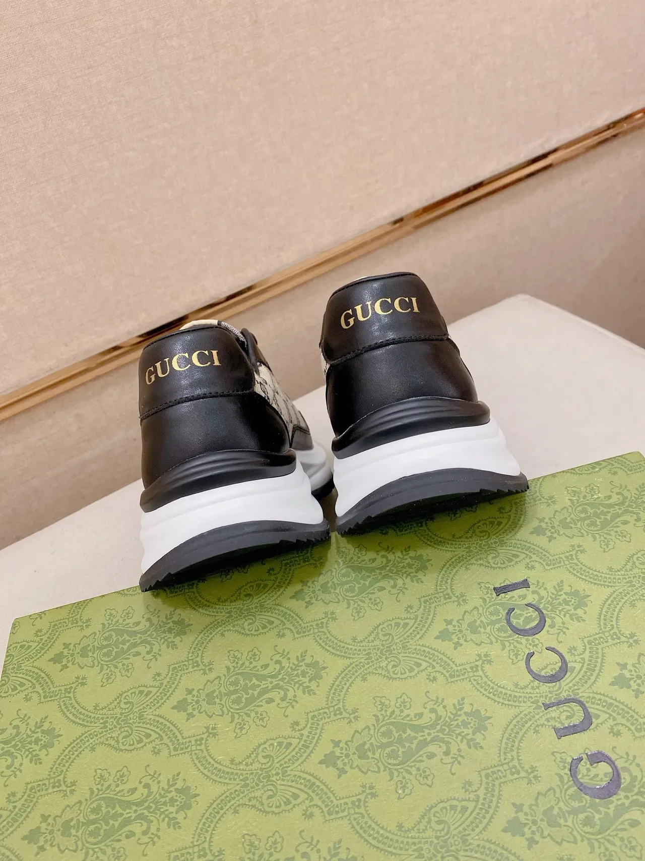 Gucci Beige Black GG Monogram Canvas Leather Overlays Lifestyle Sneakers 3