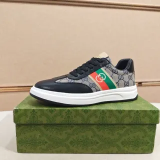 Gucci بيج أسود GG Monogram كانفاس كاب جلدي سكيتشرز لايف ستايل