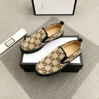 Gucci Beige Black GG Monogram Canvas Slip-On Loafer