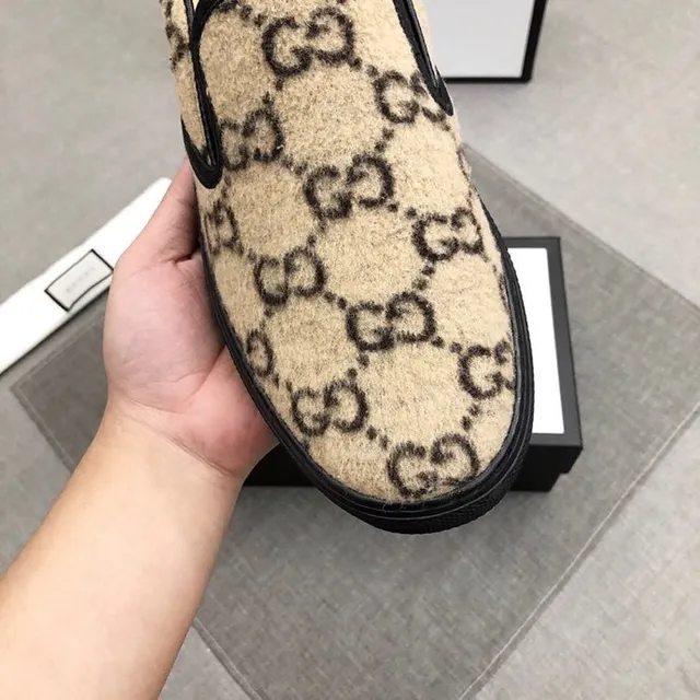 Gucci Beige Black GG Monogram Canvas Slip-On Loafer 2