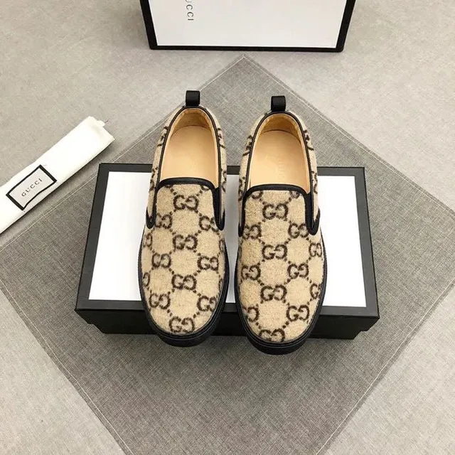 Gucci Beige Black GG Monogram Canvas Slip-On Loafer 4