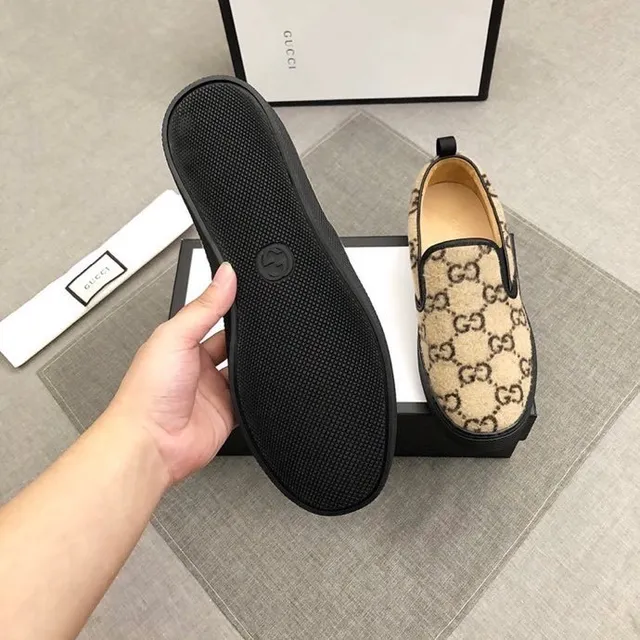 Gucci Beige Black GG Monogram Canvas Slip-On Loafer 5