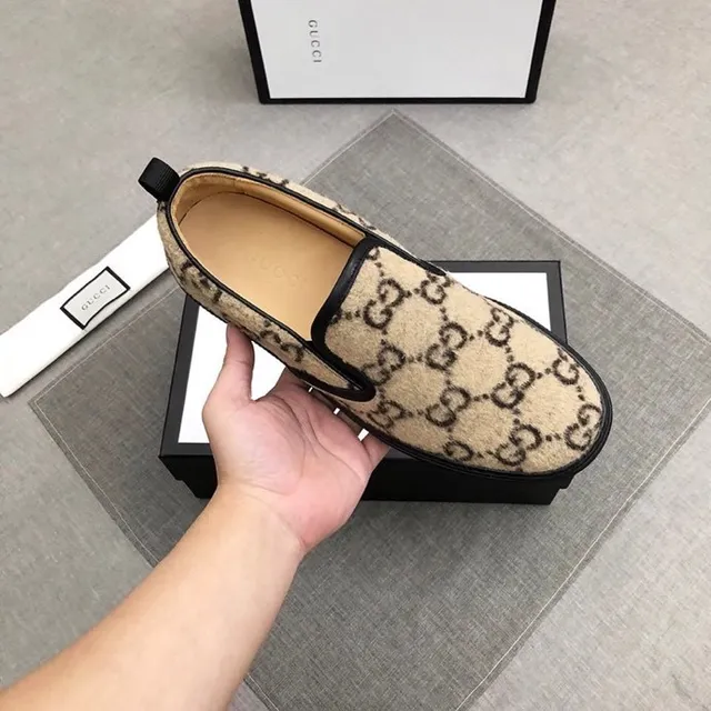 Gucci Beige Black GG Monogram Canvas Slip-On Loafer 6
