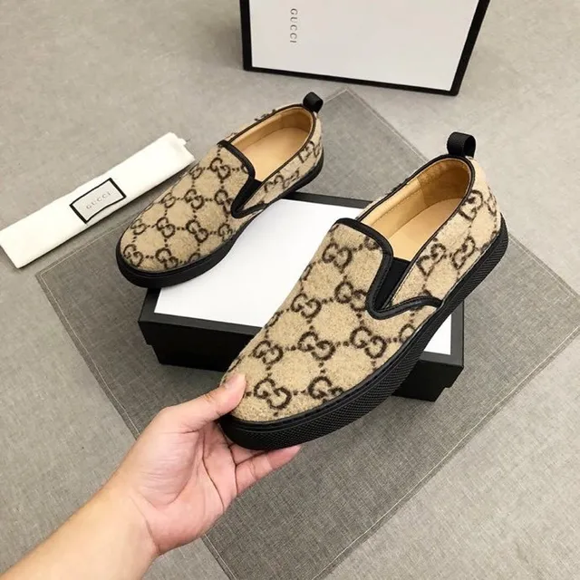 Gucci Beige Black GG Monogram Canvas Slip-On Loafer 8