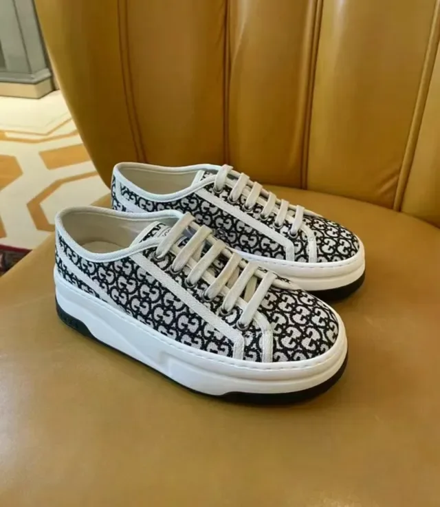 Gucci Beige Black GG Monogram Textile Chunky Platform Sole Lifestyle Sneakers 2