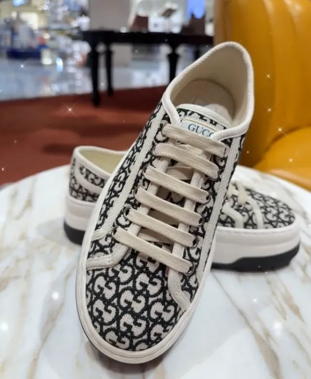 Gucci Beige Black GG Monogram Textile Chunky Platform Sole Lifestyle Sneakers 3