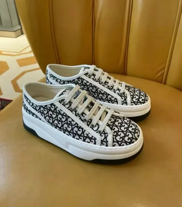 Gucci Beige Black GG Monogram Textile Chunky Platform Sole Lifestyle Sneakers 6