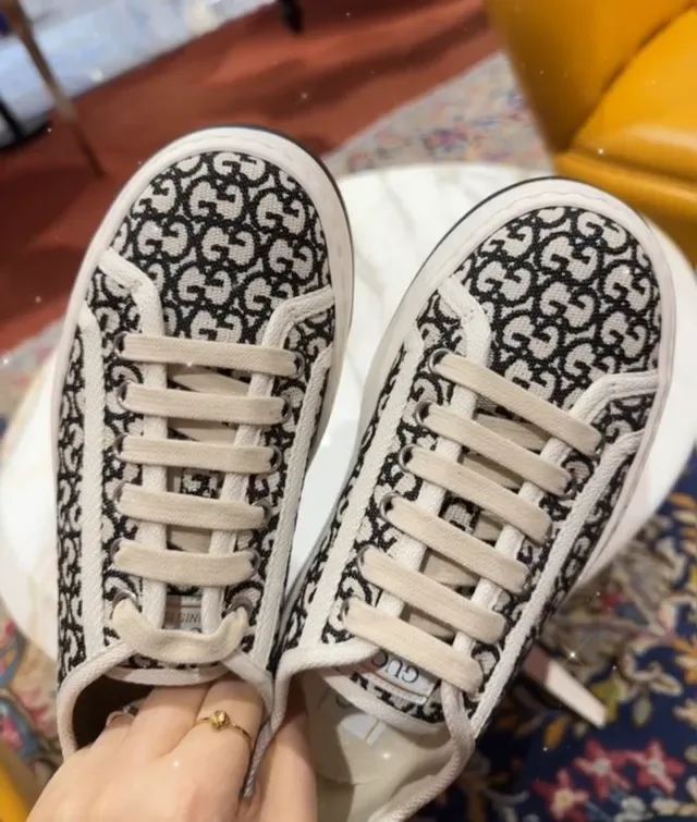 Gucci Beige Black GG Monogram Textile Chunky Platform Sole Lifestyle Sneakers 9