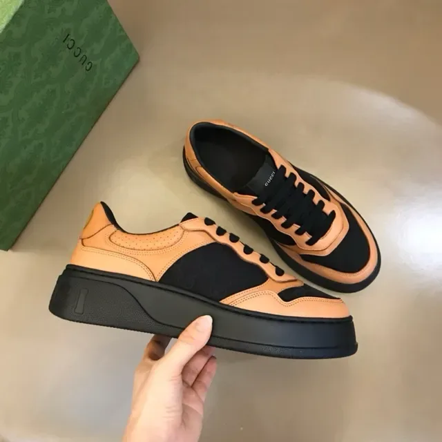 Gucci Beige Black Platform Sole Color-Blocked Leather And Textile Lifestyle Sneakers 1