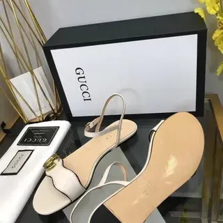 Gucci Beige Black Slingback Horsebit Buckle Gladiator Sandals