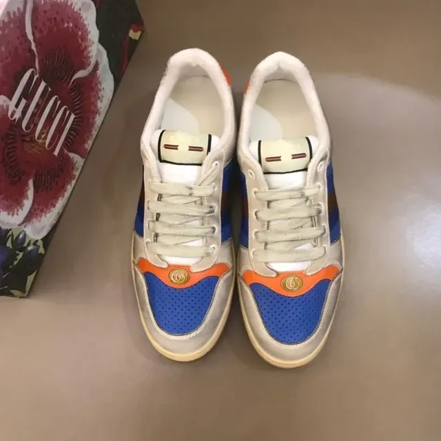 Gucci Beige Blue Low-Top Perforated Mesh Panels Lifestyle Sneakers 3