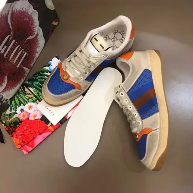 Gucci Beige Blue Low-Top Perforated Mesh Panels Lifestyle Sneakers 4