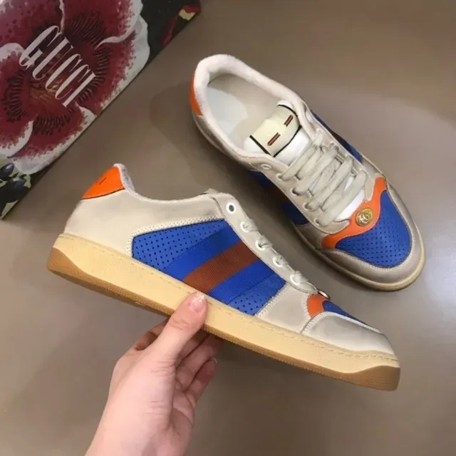 Gucci Beige Blue Low-Top Perforated Mesh Panels Lifestyle Sneakers 7