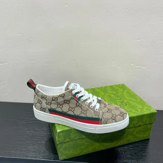 Gucci Beige Green GG Monogram Canvas Web Stripe Accent Lifestyle Sneakers