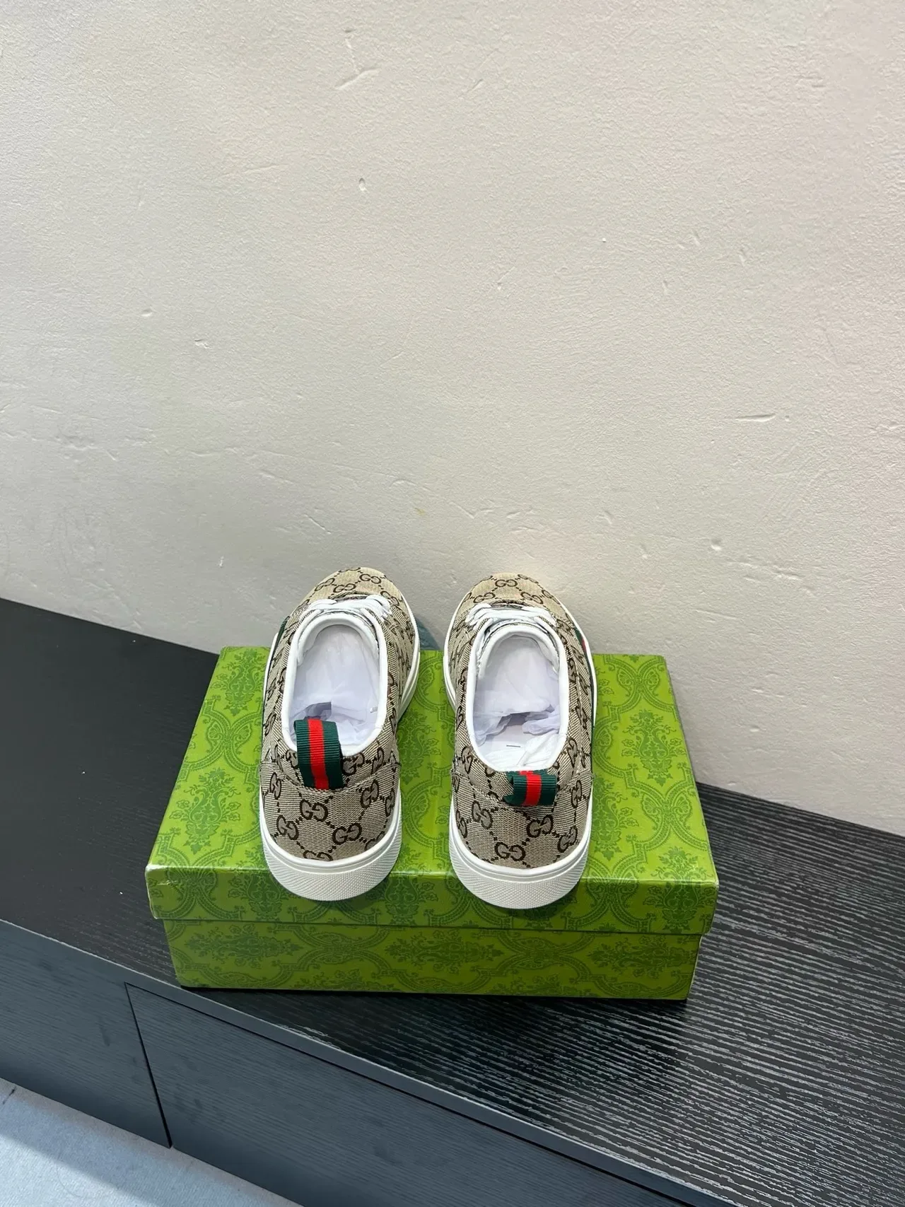 Gucci Beige Green GG Monogram Canvas Web Stripe Accent Lifestyle Sneakers 6