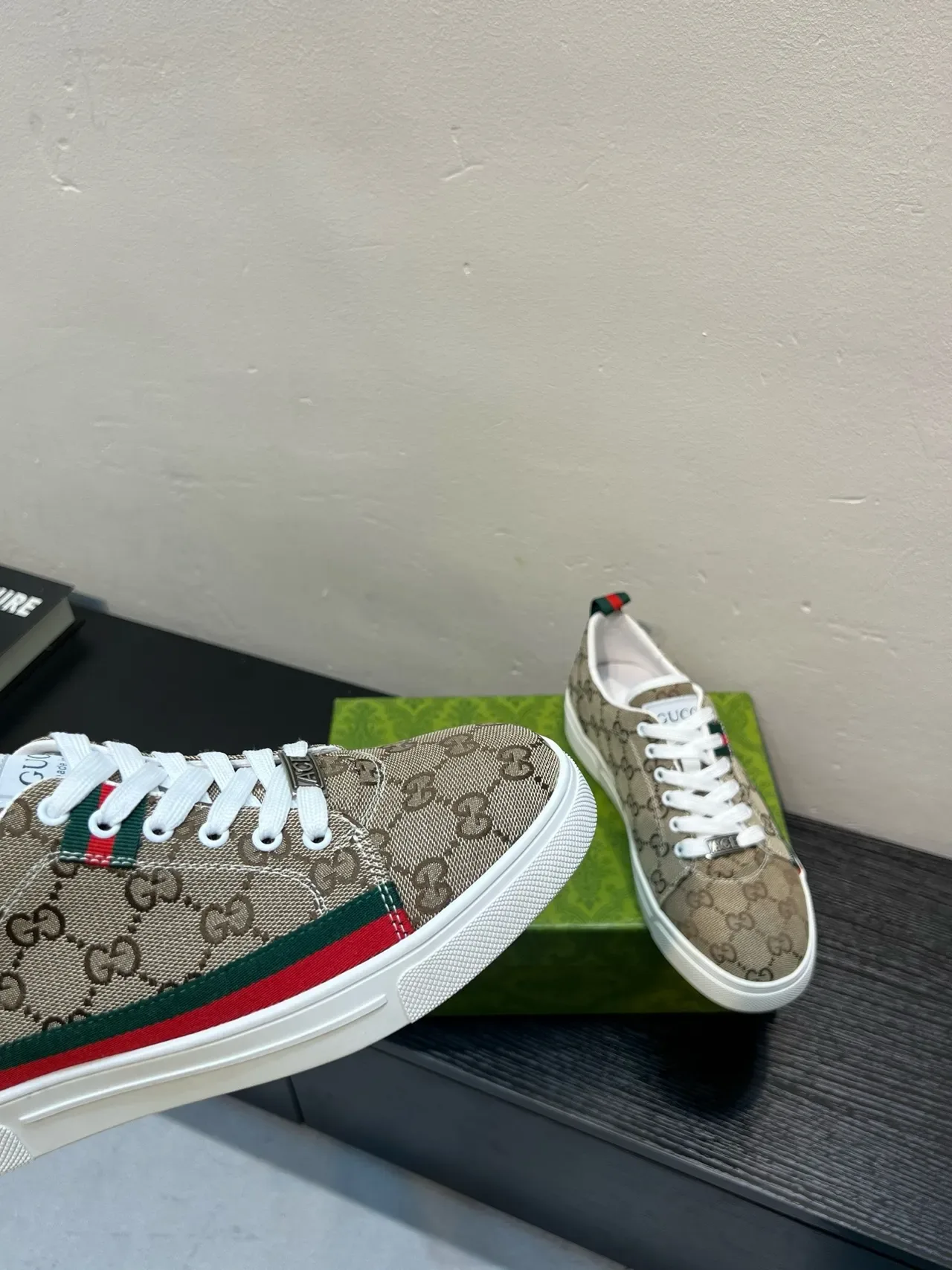 Gucci Beige Green GG Monogram Canvas Web Stripe Accent Lifestyle Sneakers 8